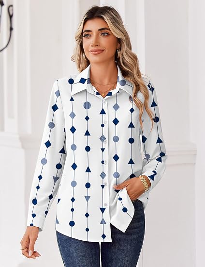 Women's Striped Collared Long Sleeve Button Down Shirt