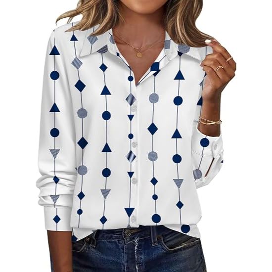 Women's Striped Collared Long Sleeve Button Down Shirt
